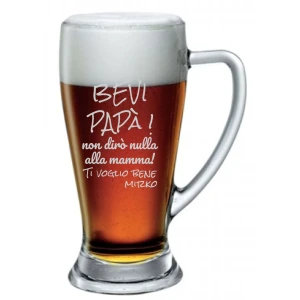 Boccale Birra Papà Personalizzato Festa del Papà Bevi Papà! Non dirò nulla alla mamma, ti voglio bene! ca 38 cl