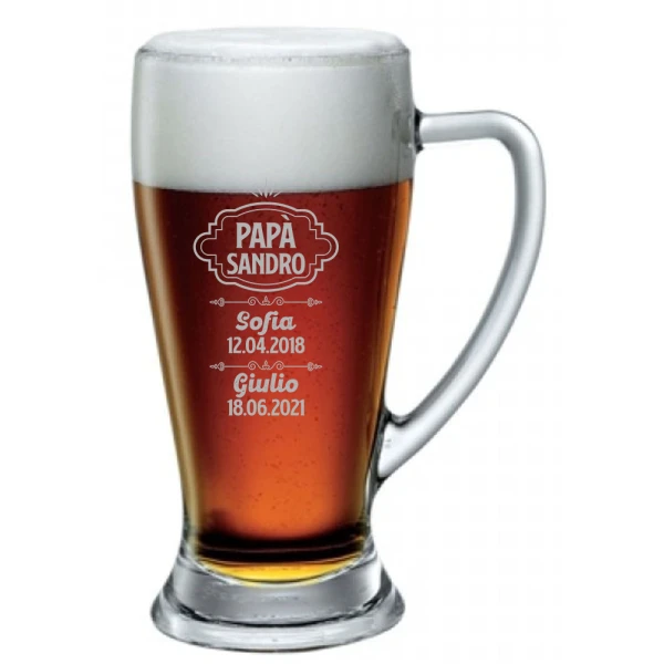 Boccale Birra Papà Personalizzato Festa del Papà Personalizza con nome papà e nomi e data di nascita dei figli ca 38 cl