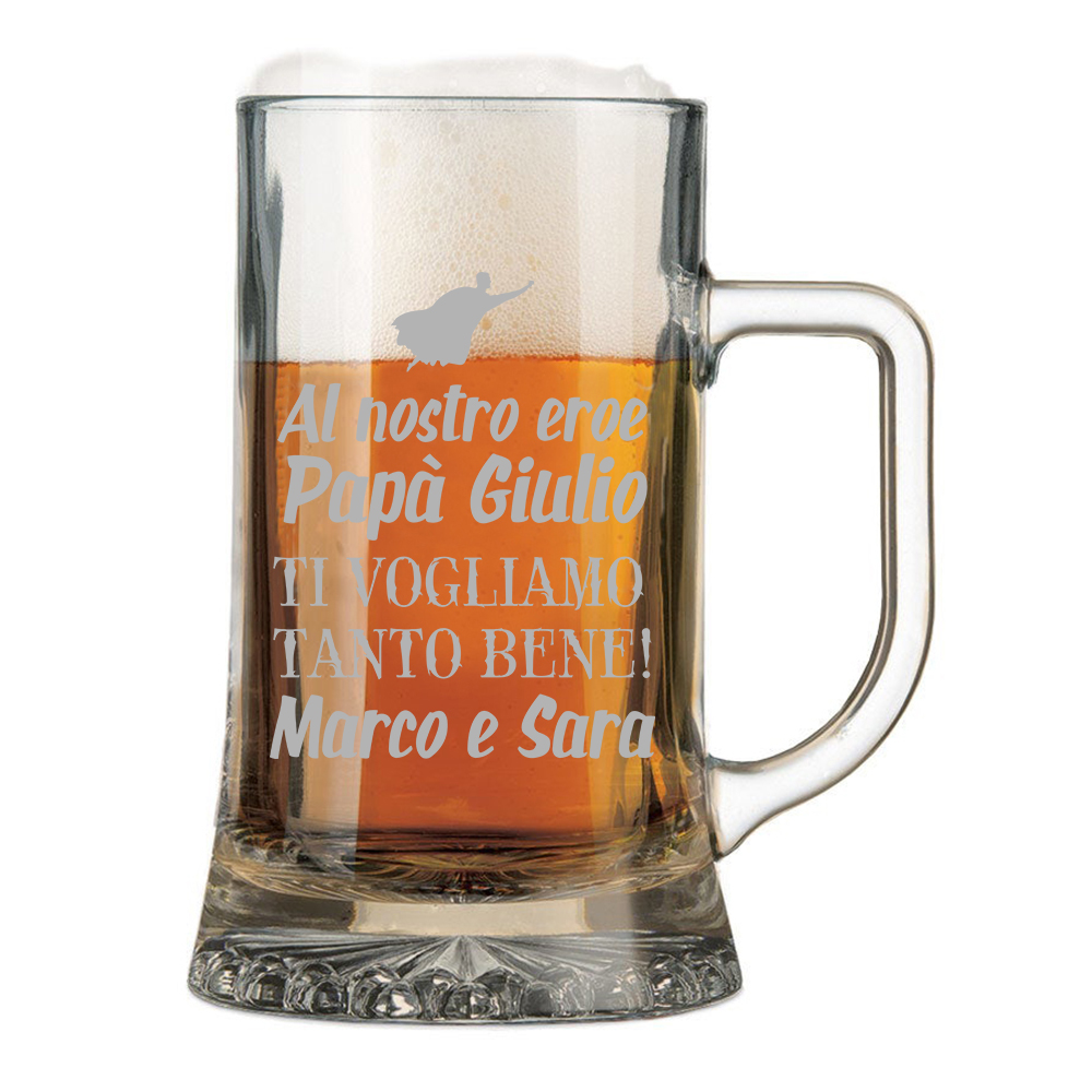 Boccale Birra in ceramica o vetro satinato da 600 ml Personalizzabile   PAPA' SEI IL MIO EROE con Foto  - Gadget Eventi