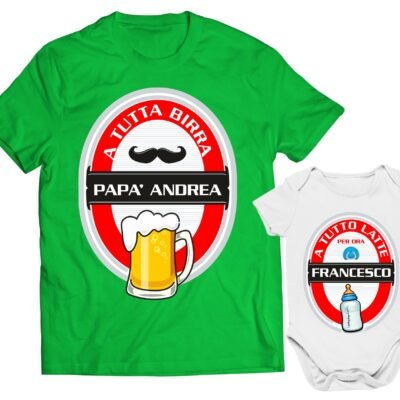 Set t-shirt e body coordinato personalizzabile papà e bebè birra e latte