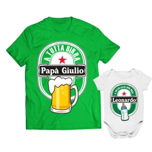 Coppia T-Shirt Papà e Body Neonato PERSONALIZZABILE Padre Figlio A tutta Birra & Latte SoundsGood - Idea Regalo papà
