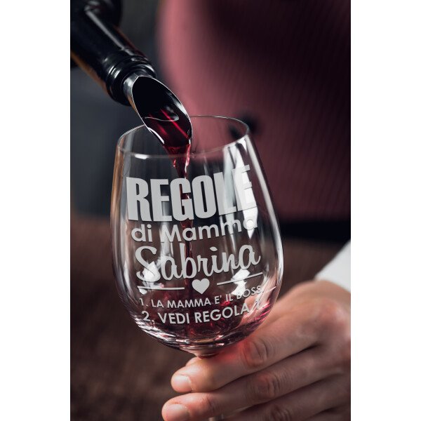 Calice Vino Mamma 50 cl Personalizzabile con nome con Incisione Regole della Mamma Idea Regalo Festa della Mamma Natale Compleanno - immagine 3