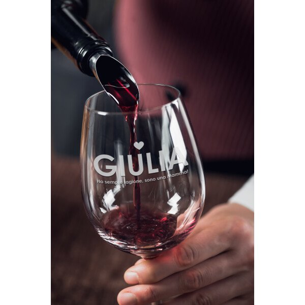 Calice Vino Mamma 50 cl Personalizzabile con Nome con Incisione Ho sempre ragione, sono una mamma! Idea Regalo Festa della Mamma Natale Compleanno - immagine 3
