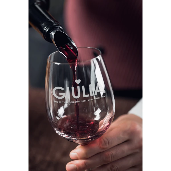 Calice Vino Mamma 50 cl Personalizzabile con Nome con Incisione Ho sempre ragione, sono una mamma! Idea Regalo Festa della Mamma Natale Compleanno - immagine 3