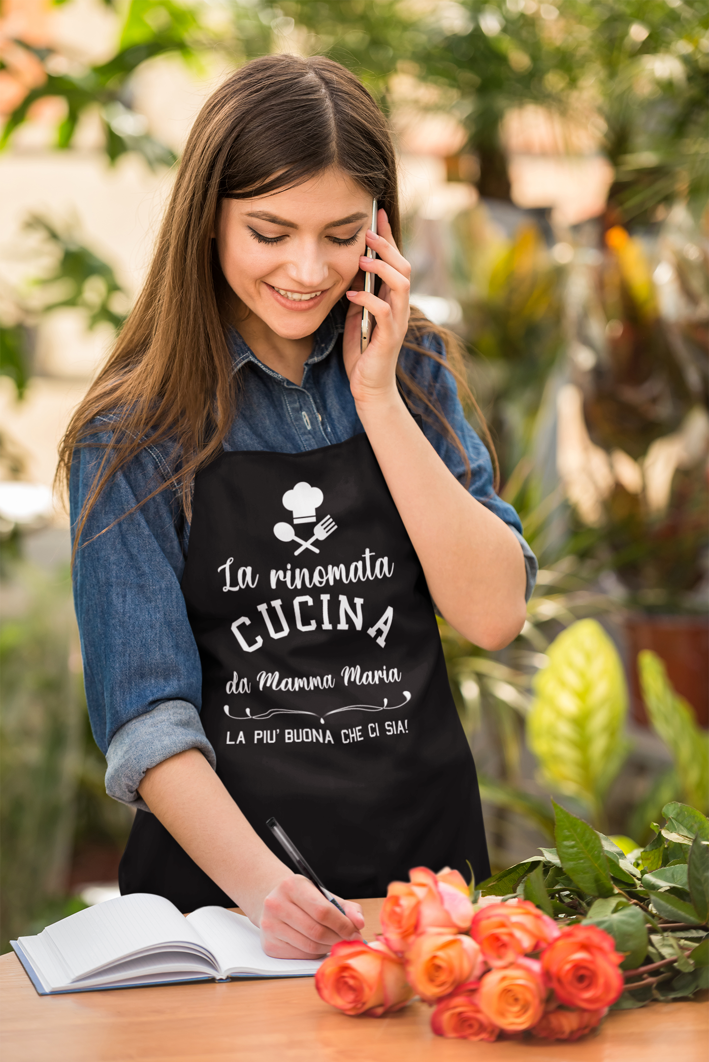 Grembiule Da Cucina Donna Con Scritta 'Bei Mama' – Regalo Per La Mamma, Impermeabile, Regolabile, Nero, Per Cucina E Giardinaggio