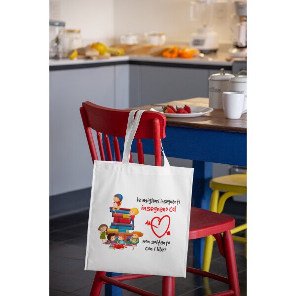 Shopping Bag Maestra Regalo Maestra Le migliori insegnanti insegnano col cuore non con i libri Regalo Maestra fine Anno Scolastico - immagine 4