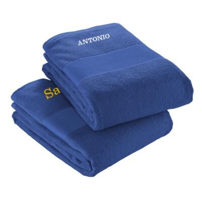 Coppia Asciugamani da Spiaggia PERSONALIZZABILI con Ricamo Telo Mare in Spugna Grande, Asciugamano Fitness ad Asciugatura Rapida 90 x 170 cm, Asciugamano da Viaggio Leggero e Portatile