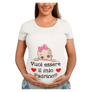 Maglietta Ideale per Il Premaman Femminuccia Vuoi essere il mio padrino? Idea regalo nascita