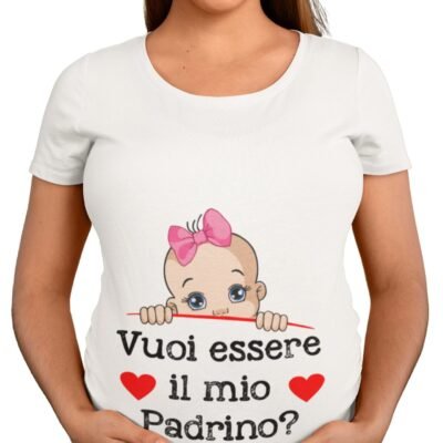 Maglietta Ideale per Il Premaman Femminuccia Vuoi essere il mio padrino? Idea regalo nascita
