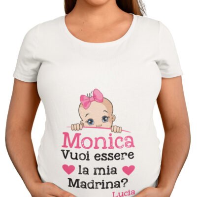Maglietta Ideale per Il Premaman PERSONALIZZABILE Femminuccia Vuoi essere la mia madrina? Idea regalo nascita