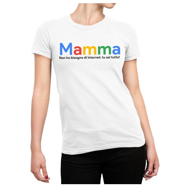 Maglietta Mamma PERSONALIZZABILE T-Shirt Festa della Mamma Non ho bisogno di internet, tu sai tutto! Idea Regalo Mamma