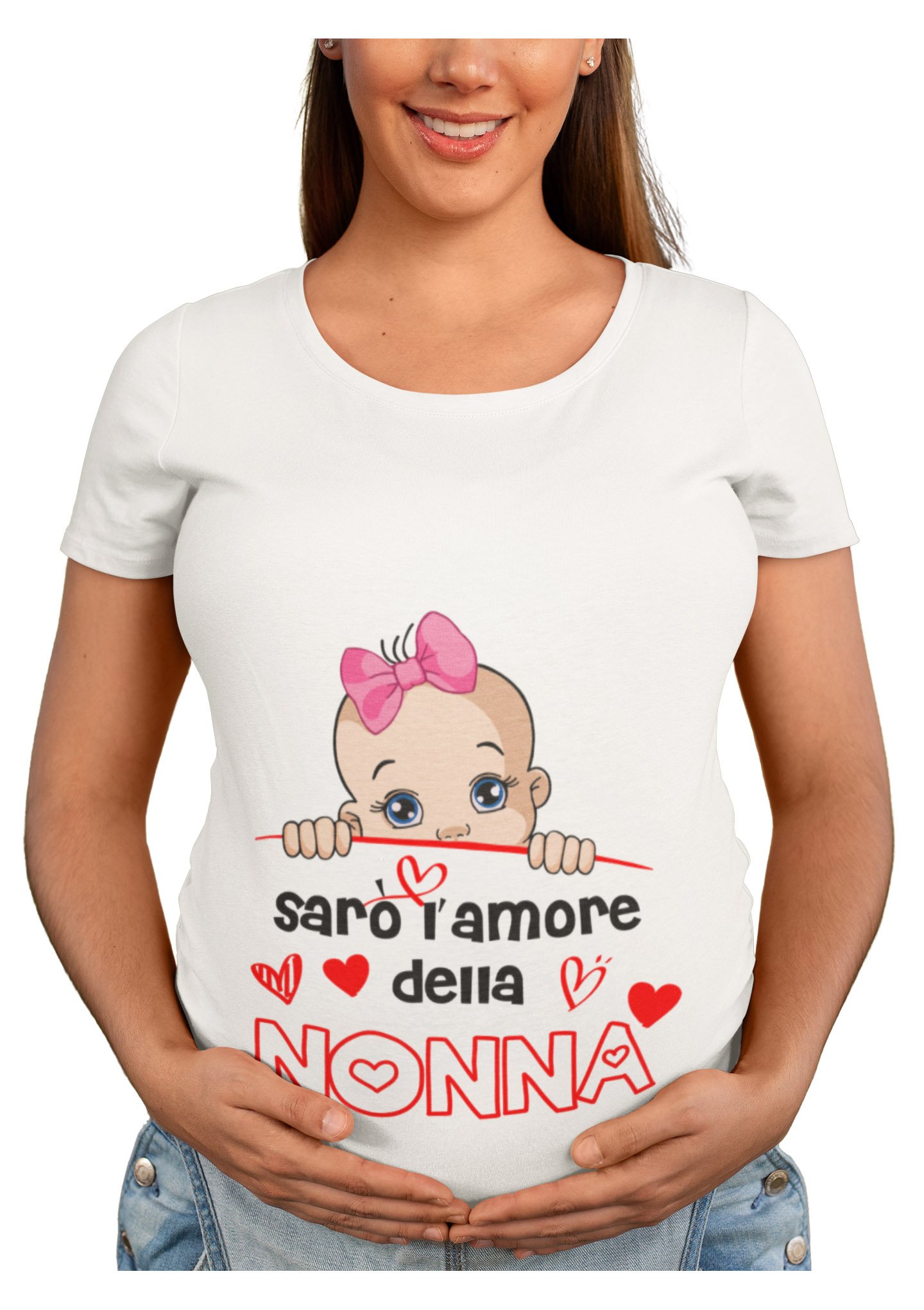 T-Shirt Premaman "In Arrivo A Dicembre" - Bianca, Manica Corta, 95% Cotone Elasticizzato, Made In Italy (Taglia M)