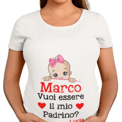 Maglietta Ideale per Il Premaman PERSONALIZZABILE Femminuccia Vuoi essere il mio padrino? Idea regalo nascita