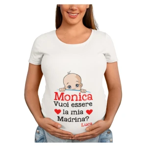 Maglietta Ideale per Il Premaman PERSONALIZZABILE Maschietto Vuoi essere la mia madrina? Idea regalo nascita