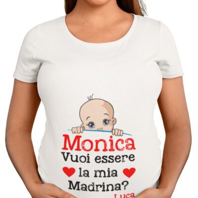 Maglietta Ideale per Il Premaman PERSONALIZZABILE Maschietto Vuoi essere la mia madrina? Idea regalo nascita