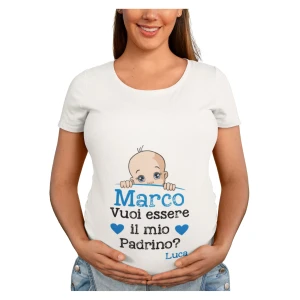 Maglietta Ideale per Il Premaman PERSONALIZZABILE Maschietto Vuoi essere il mio padrino? Idea regalo nascita