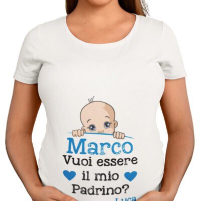 Maglietta Ideale per Il Premaman PERSONALIZZABILE Maschietto Vuoi essere il mio padrino? Idea regalo nascita