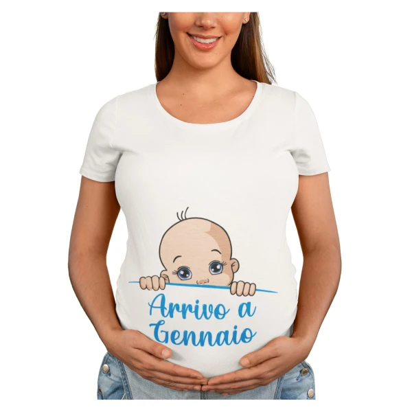 Maglietta Ideale per Il Premaman PERSONALIZZABILE Arrivo a (seleziona mese di nascita) Idea regalo nascita