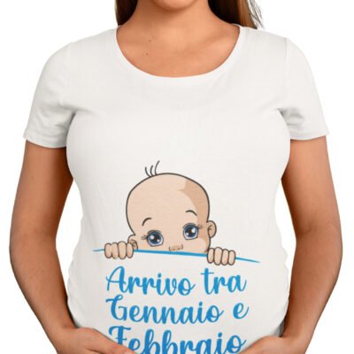 Maglietta Ideale per Il Premaman PERSONALIZZABILE Arrivo Tra e  (seleziona mese di nascita) Idea regalo nascita
