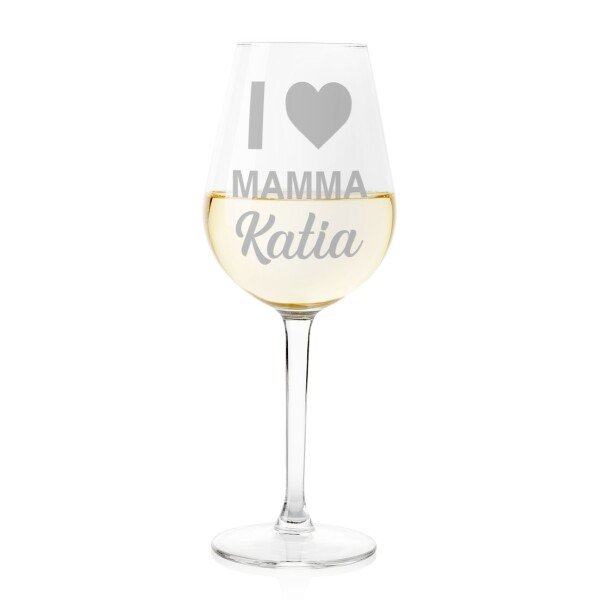 Calice Vino Mamma 50 cl Personalizzabile con nome con Incisione I love Mamma Idea Regalo Festa della Mamma Natale Compleanno