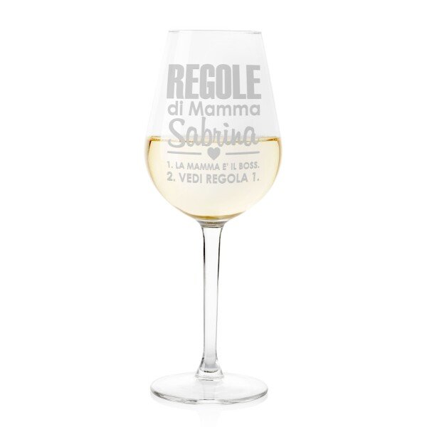 Calice Vino Mamma 50 cl Personalizzabile con nome con Incisione Regole della Mamma Idea Regalo Festa della Mamma Natale Compleanno
