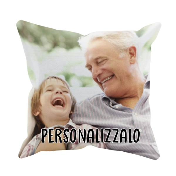 Cuscino Personalizzato con Foto Idea Regalo Nonno Zio Bisnonno Festa dei Nonni Compleanno Natale 40x40 cm con imbottitura Retro Bianco
