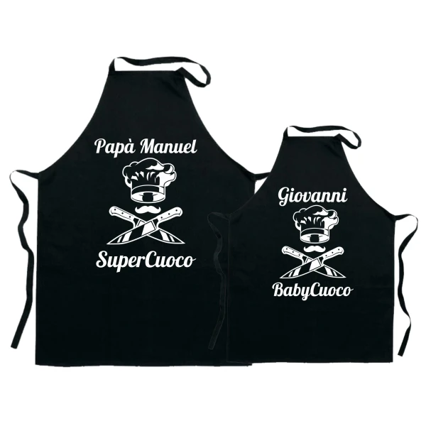 Coppia Grembiuli Papà Figlio Cucina Personalizzabili Divertenti Festa del SuperCuoco BabyCuoco Idea Regalo Papà