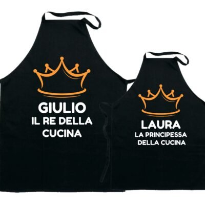 Coppia Grembiuli Papà Figlio Cucina Personalizzabili Divertenti Festa del Re e Principessa della cucina Idea Regalo Papà