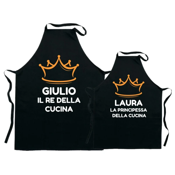 Coppia Grembiuli Papà Figlio Cucina Personalizzabili Divertenti Festa del Re e Principessa della cucina Idea Regalo Papà - immagine 2