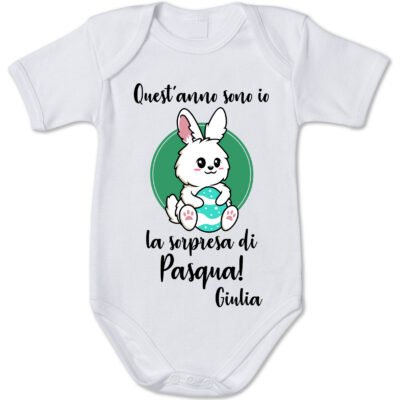 Body neonato PERSONALIZZABILE Pasqua Quest'anno sono io la sorpresa di pasqua Idea Regalo Pasqua