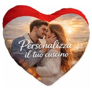 Cuscino Personalizzato a Cuore con Foto e Testo – Idea Regalo per San Valentino, Anniversario e Compleanno – 40x40 cm