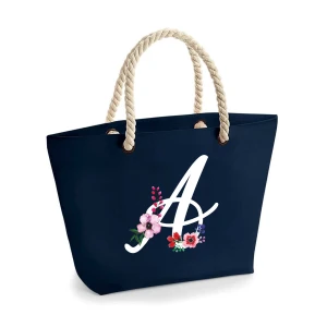 Borsa Mare Donna Grande Borsa Da Spiaggia con Iniziale Floreale - Scegli la tua Iniziale - 100% cotone Canvas