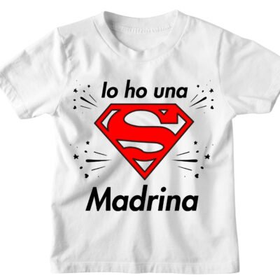 Tshirt Maglietta Bambino Bambina Divertente Supereroe Madrina Io ho una Super Madrina - Idea Regalo