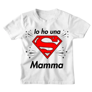 Tshirt Maglietta Bambino Bambina Divertente Supereroe Mamma Io ho una Super Mamma - Idea Regalo