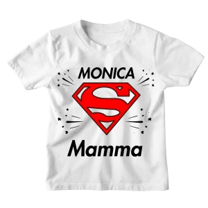 Tshirt Maglietta Bambino Bambina Divertente Supereroe Personalizzabile Mamma Io ho una Super Mamma - personalizza con il Nome della Mamma - Idea Regalo