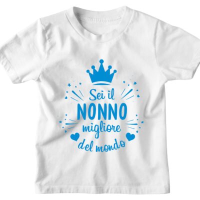 Tshirt Maglietta Bambino Divertente Azzurra Nonno Sei il Migliore Nonno del Mondo - Idea Regalo