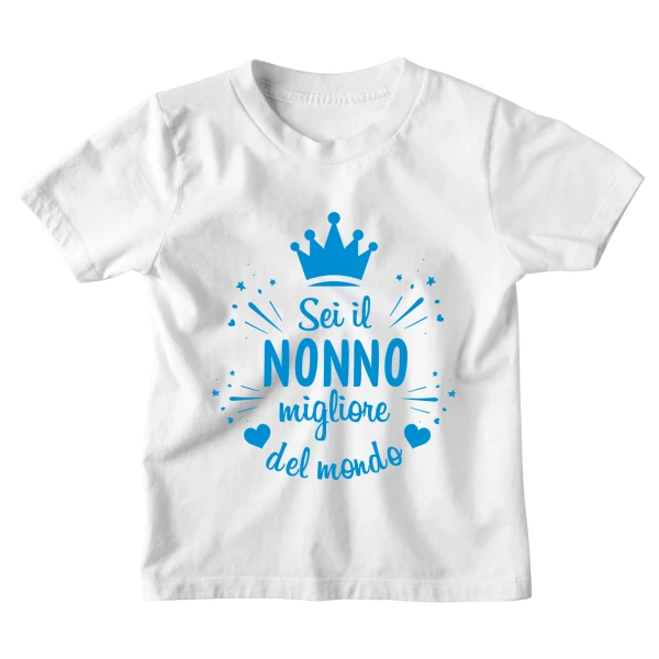 Tshirt Maglietta Bambino Divertente Azzurra Nonno Sei il Migliore Nonno del Mondo - Idea Regalo