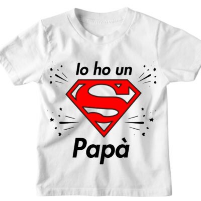 Tshirt Maglietta Bambino Bambina Divertente Supereroe Papà Io ho un Super Papà - Idea Regalo