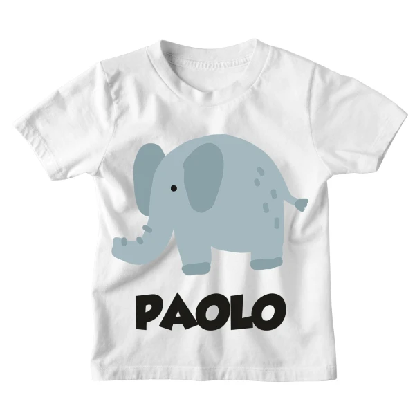 Maglietta Bambino Personalizzabile Elefantino Animali Divertenti - personalizza con Il Nome del Tuo Bimbo o della Tua Bimba - Idea Regalo
