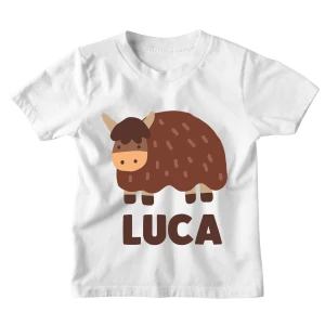 Maglietta Bambino Personalizzabile Mucca Animali Divertenti - personalizza con Il Nome del Tuo Bimbo o della Tua Bimba - Idea Regalo