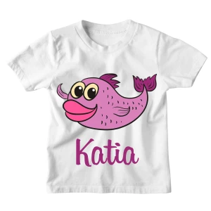 Maglietta Bambino Personalizzabile Pesciolina Animali Divertenti - personalizza con Il Nome del Tuo Bimbo o della Tua Bimba - Idea Regalo