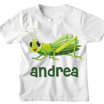 Maglietta Bambino Personalizzabile Cavalletta Grillo Animali Divertenti - personalizza con Il Nome del Tuo Bimbo o della Tua Bimba - Idea Regalo