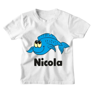 Maglietta Bambino Personalizzabile Pesciolino Animali Divertenti - personalizza con Il Nome del Tuo Bimbo o della Tua Bimba - Idea Regalo