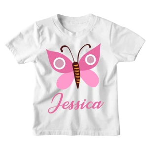 Maglietta Bambino Personalizzabile Farfalla Animali Divertenti - personalizza con Il Nome del Tuo Bimbo o della Tua Bimba - Idea Regalo