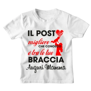 Maglietta Mamma Tshirt Bimbo Bimba Divertente Rossa Mamma Il posto migliore che conosco è tra le tue braccia! - Idea Regalo
