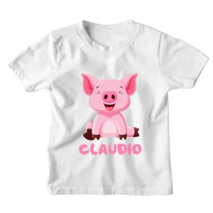 Maglietta Bambino Personalizzabile Maialino Animali Divertenti - personalizza con Il Nome del Tuo Bimbo o della Tua Bimba - Idea Regalo