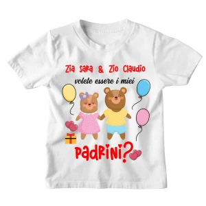Maglietta Bambino Divertente Personalizzabile Volete Essere i Miei Padrini? - personalizza con il Nome dei Padrini - Idea Regalo