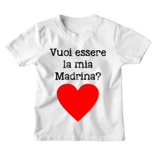 Maglietta Bambino Divertente Cuore Gigante Vuoi essere la mia madrina? - Idea Regalo