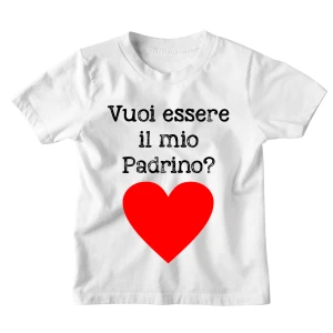 Maglietta Bambino Divertente Cuore Gigante Vuoi essere il mio padrino? - Idea Regalo