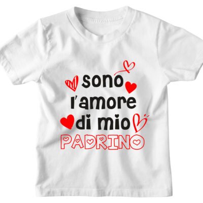 Maglietta Tshirt Bambino Bambina Divertenti Padrino Sono l'Amore di Mio Padrino - Idea Regalo